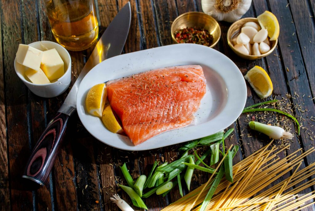 A keto dish with raw salmon and other ingredients